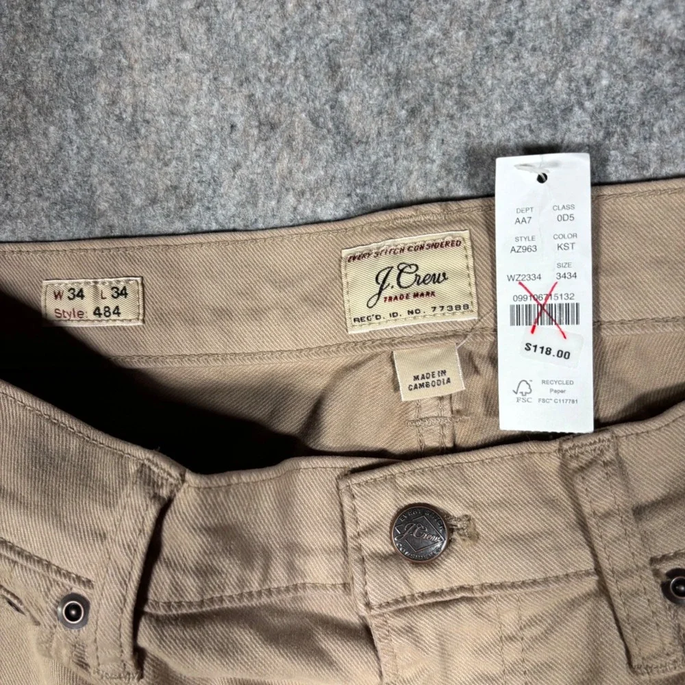 J. Crew 484 Slim Fit Chino Pants Mens 34x34 Khaki Tan Stretch AZ963 Re-Imagined